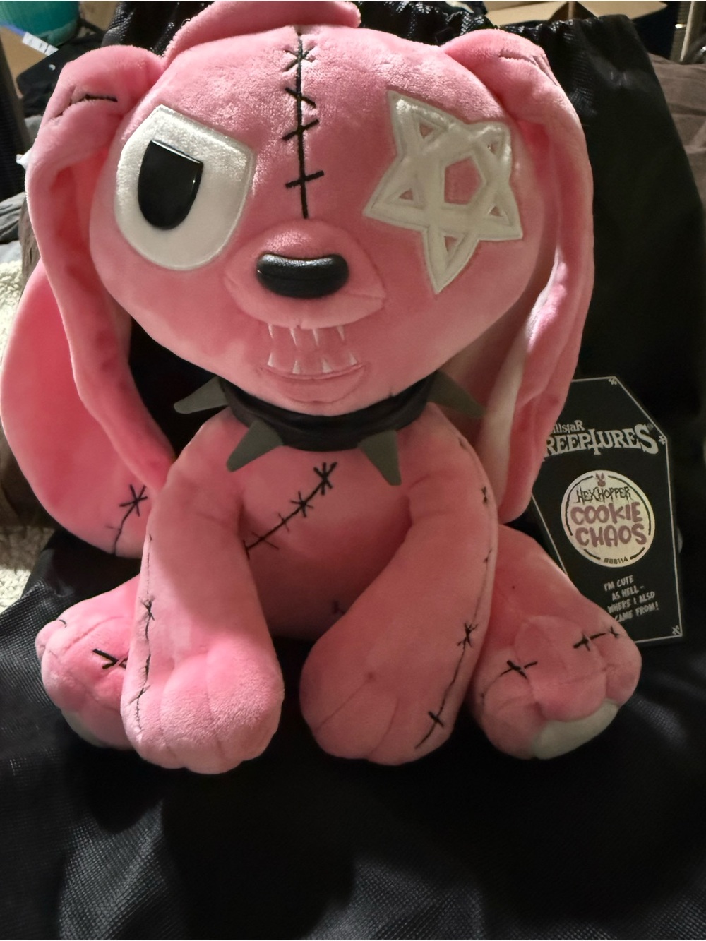 Killstar Hex Hopper Cookie Chaos Pink Creepy Plush Bunny with Stitched Details